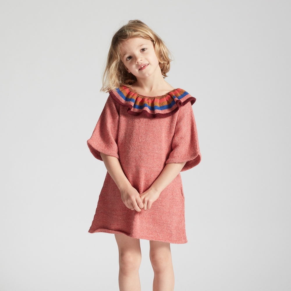 Oeuf Rainbow Collar Dress - 6Y - Baby Alpaca Wool